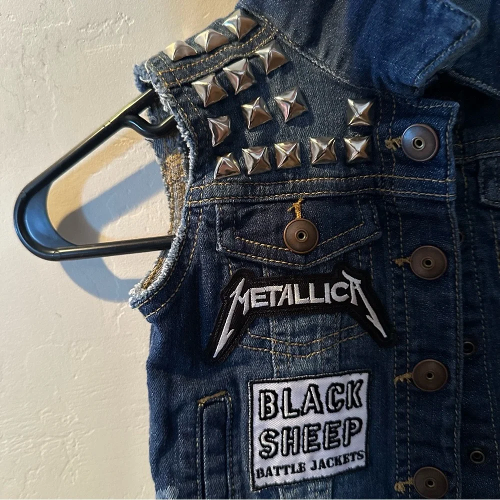Custom Punk Rock Patchwork Studded Toddler Denim Jean Vest